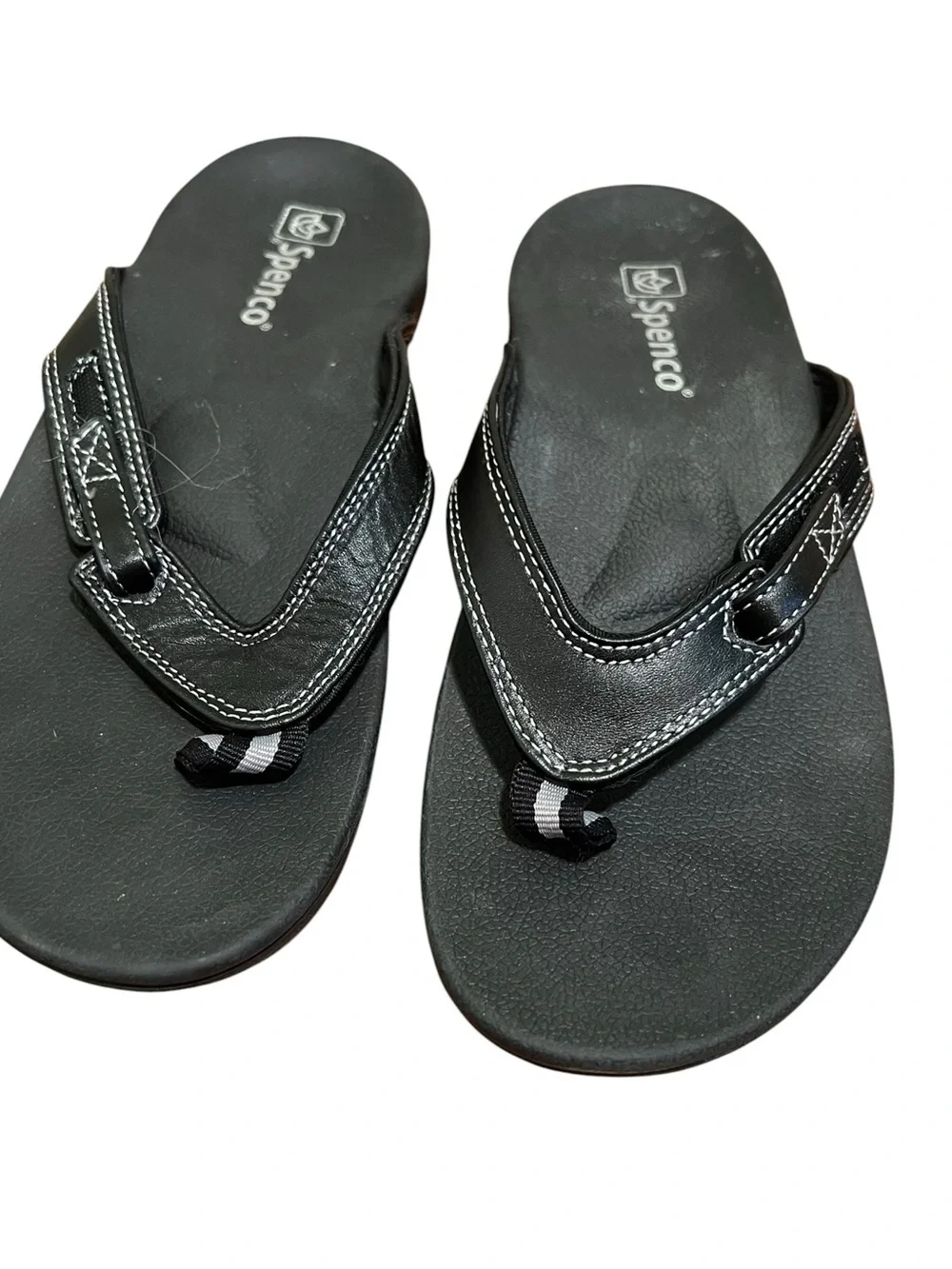 Spenco Women’s Size 8D Ava Orthotic Sandals Black Adjustable Leather Thong